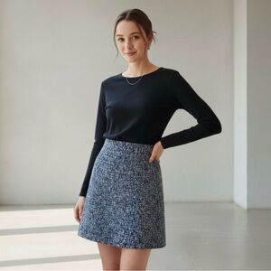 LOFT Outlet Navy Textured A-Line Skirt